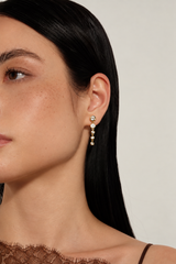Close-up of Cascade Earrings in gold worn on ear